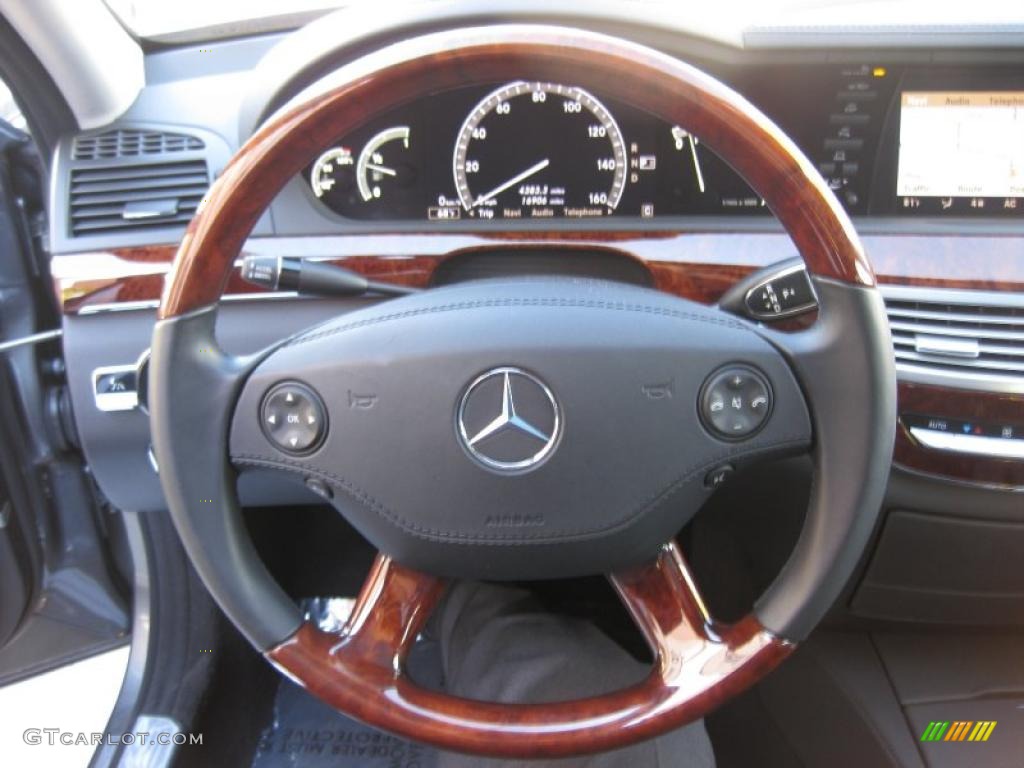2008 Mercedes-Benz S 550 Sedan Black Steering Wheel Photo #43190202