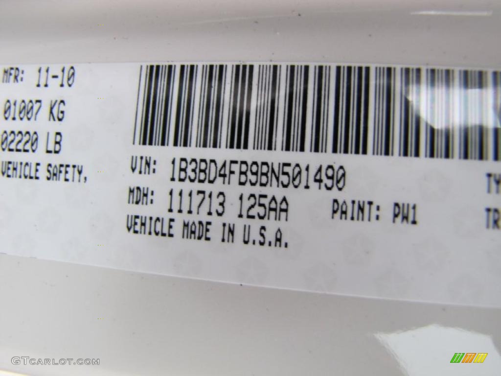 2011 Avenger Color Code PW1 for Stone White Photo #43193614