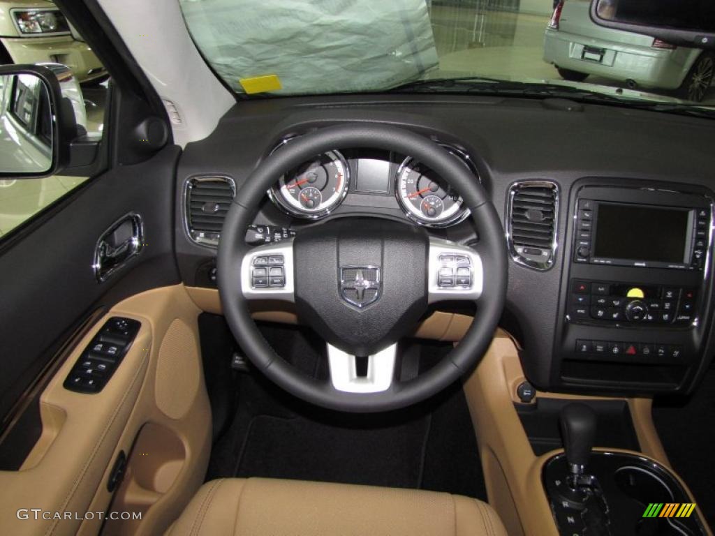 2011 Dodge Durango Citadel Black/Tan Steering Wheel Photo #43194874