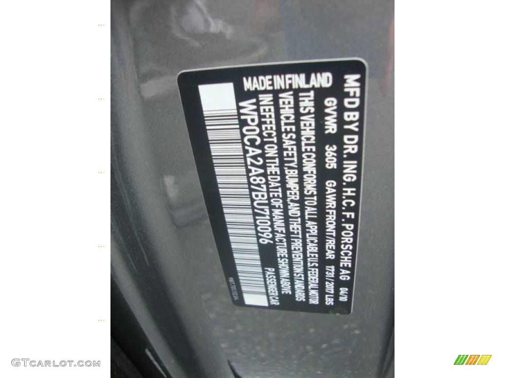 2011 Porsche Boxster Standard Boxster Model Info Tag Photo #43200558