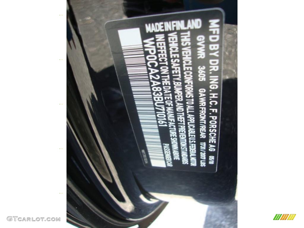2011 Porsche Boxster Standard Boxster Model Info Tag Photo #43201730
