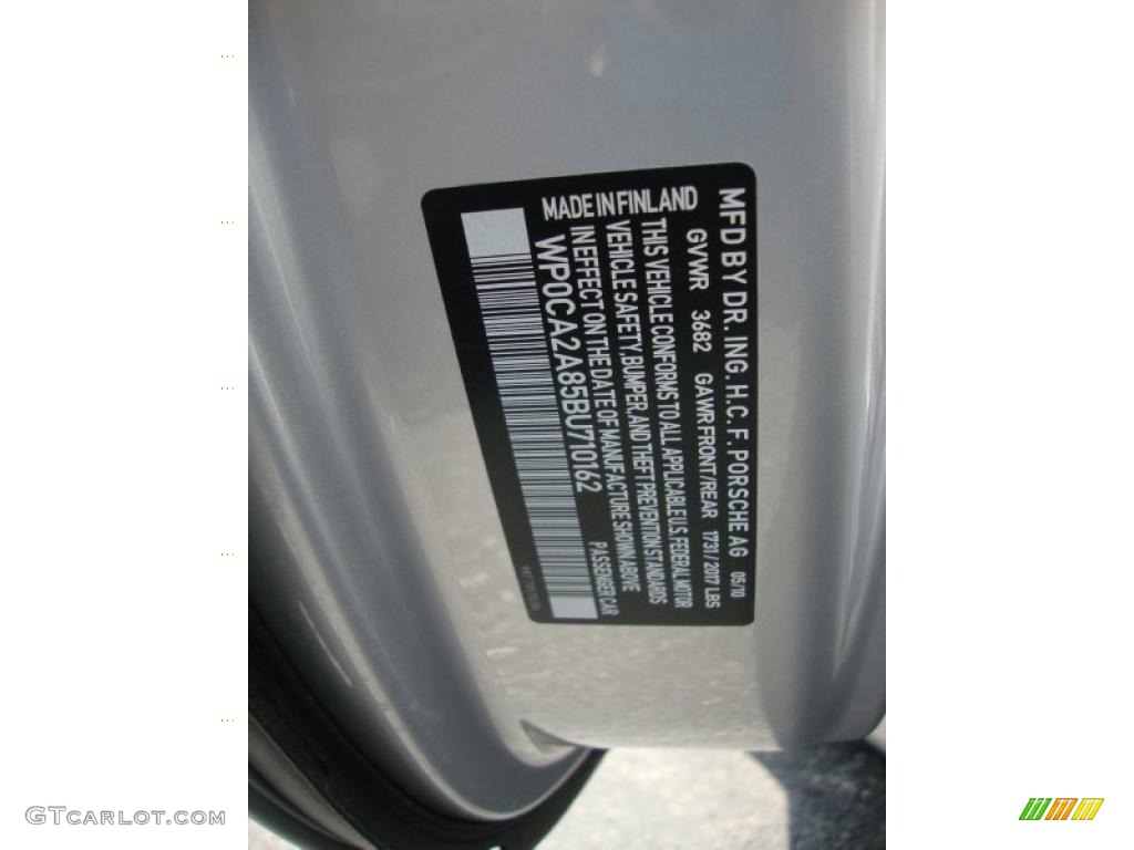 2011 Porsche Boxster Standard Boxster Model Info Tag Photo #43202644