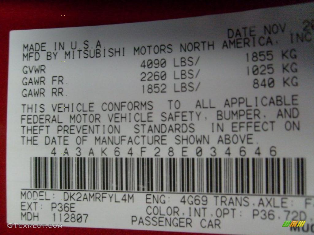 2008 Eclipse Color Code P36 for Rave Red Photo #43206543
