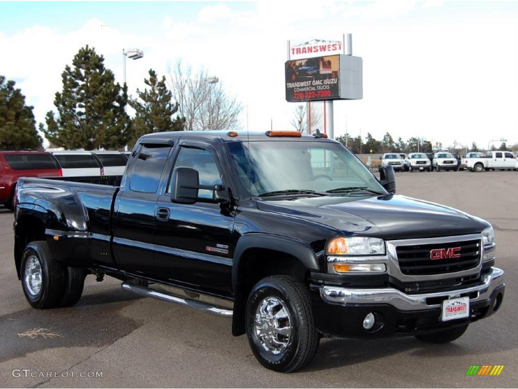 2007 Sierra 3500HD Classic SLE Extended Cab 4x4 Dually - Onyx Black / Ebony Black/Light Cashmere photo #1