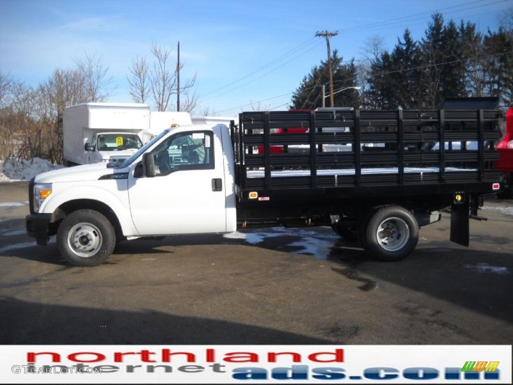 2011 F350 Super Duty XL Regular Cab Chassis Stake Truck - Oxford White / Steel photo #1