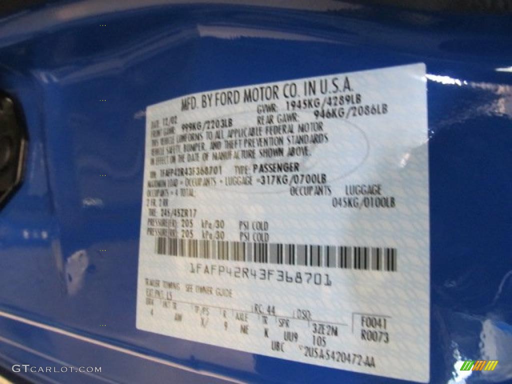 2003 Mustang Color Code LS for Azure Blue Photo #43240997