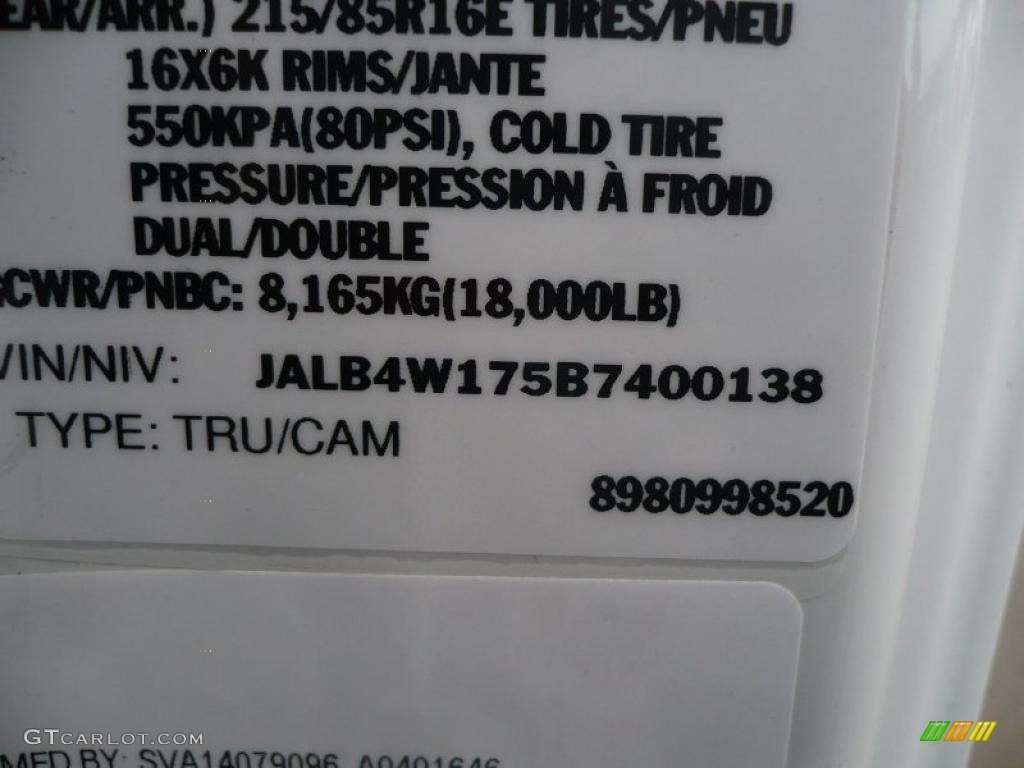 2011 Isuzu N Series Truck NPR ECO-Max Info Tag Photos