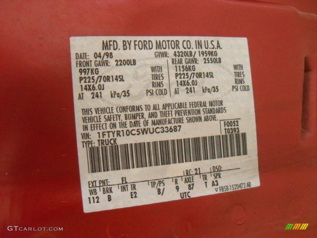 1998 Ranger Color Code FL for Toreador Red Metallic Photo #43265966