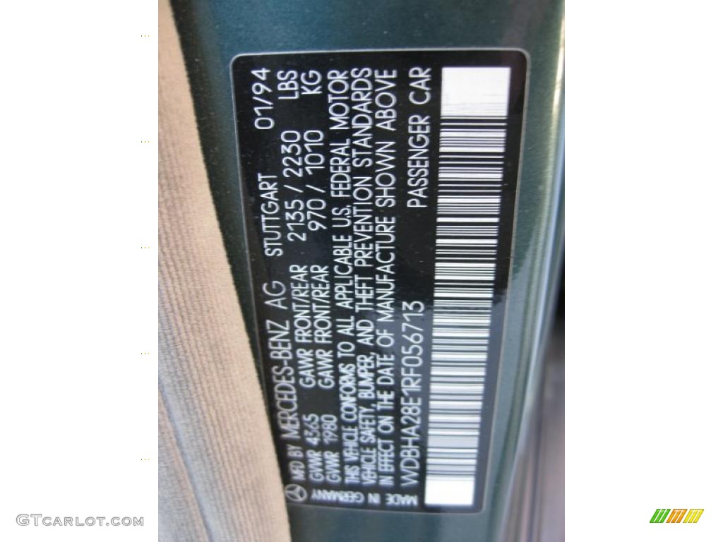 1994 Mercedes-Benz C 280 Sedan Info Tag Photo #43266684