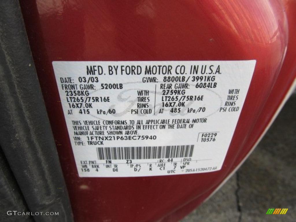 2003 F250 Super Duty Color Code FN for Toreador Red Metallic Photo #43279938