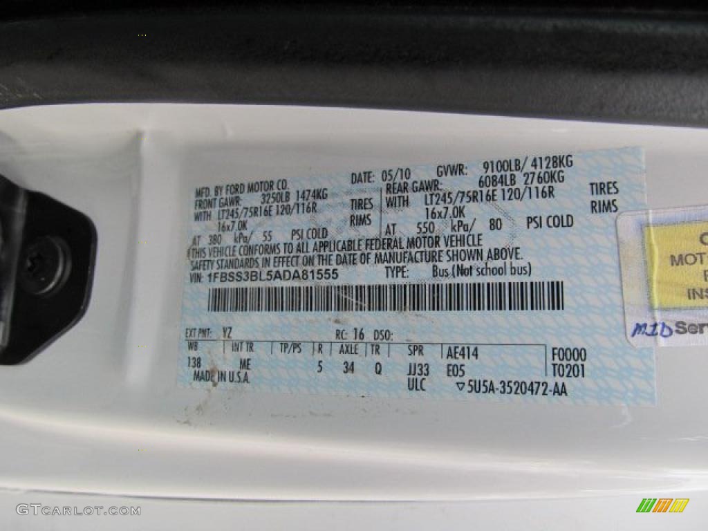 2010 E Series Van Color Code YZ for Oxford White Photo #43285676