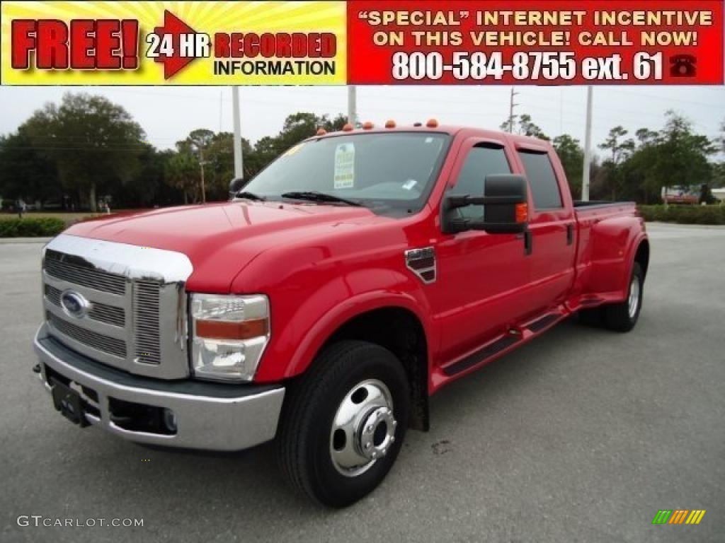 2008 F350 Super Duty Lariat Crew Cab 4x4 Dually - Bright Red / Medium Stone photo #1