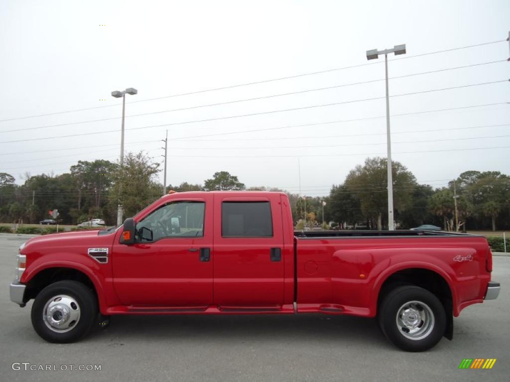 Bright Red 2008 Ford F350 Super Duty Lariat Crew Cab 4x4 Dually Exterior Photo #43287644