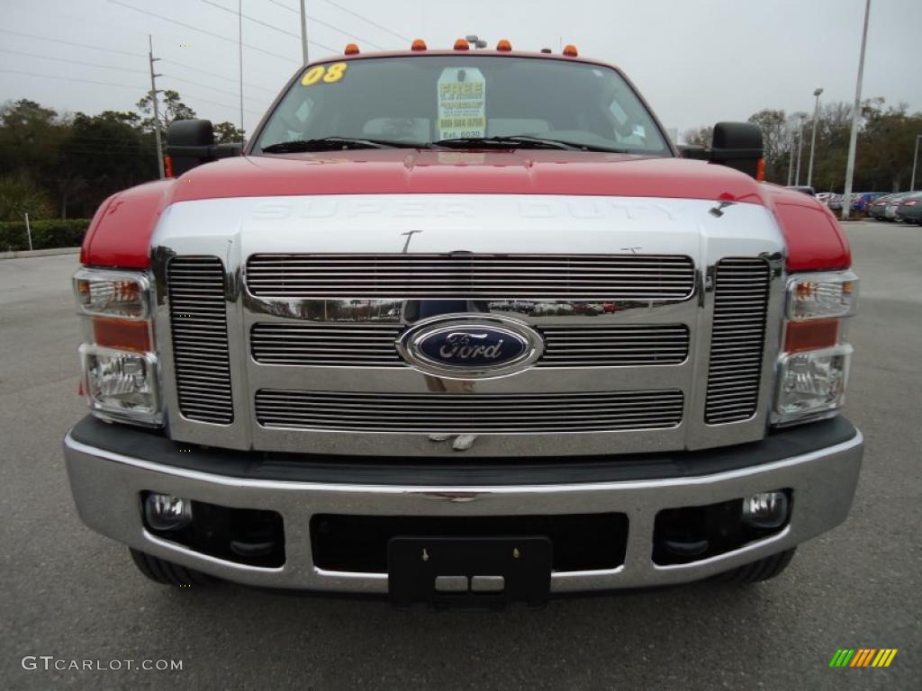 Bright Red 2008 Ford F350 Super Duty Lariat Crew Cab 4x4 Dually Exterior Photo #43287912