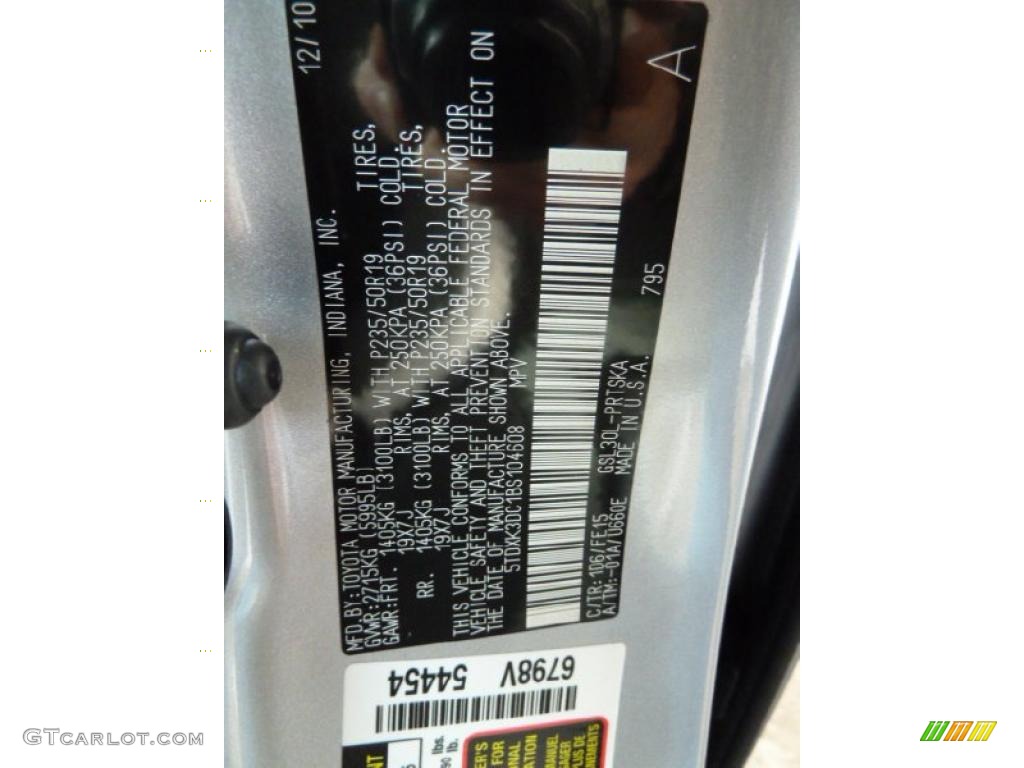 2011 Sienna Color Code 1D6 for Silver Sky Metallic Photo #43303468