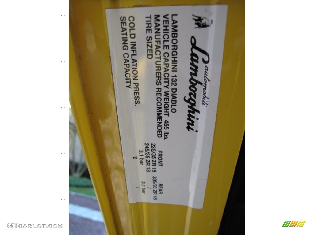 2001 Lamborghini Diablo 6.0 Info Tag Photo #43307491