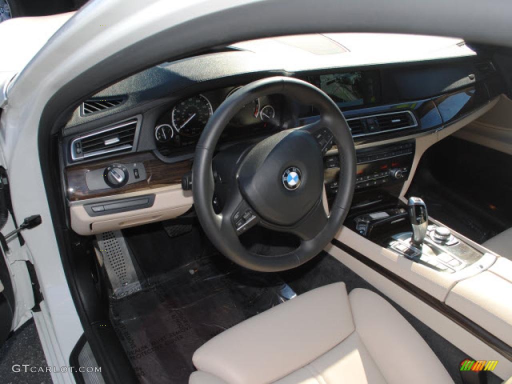 Oyster/Black Nappa Leather Interior 2010 BMW 7 Series 750i xDrive Sedan Photo #43323672