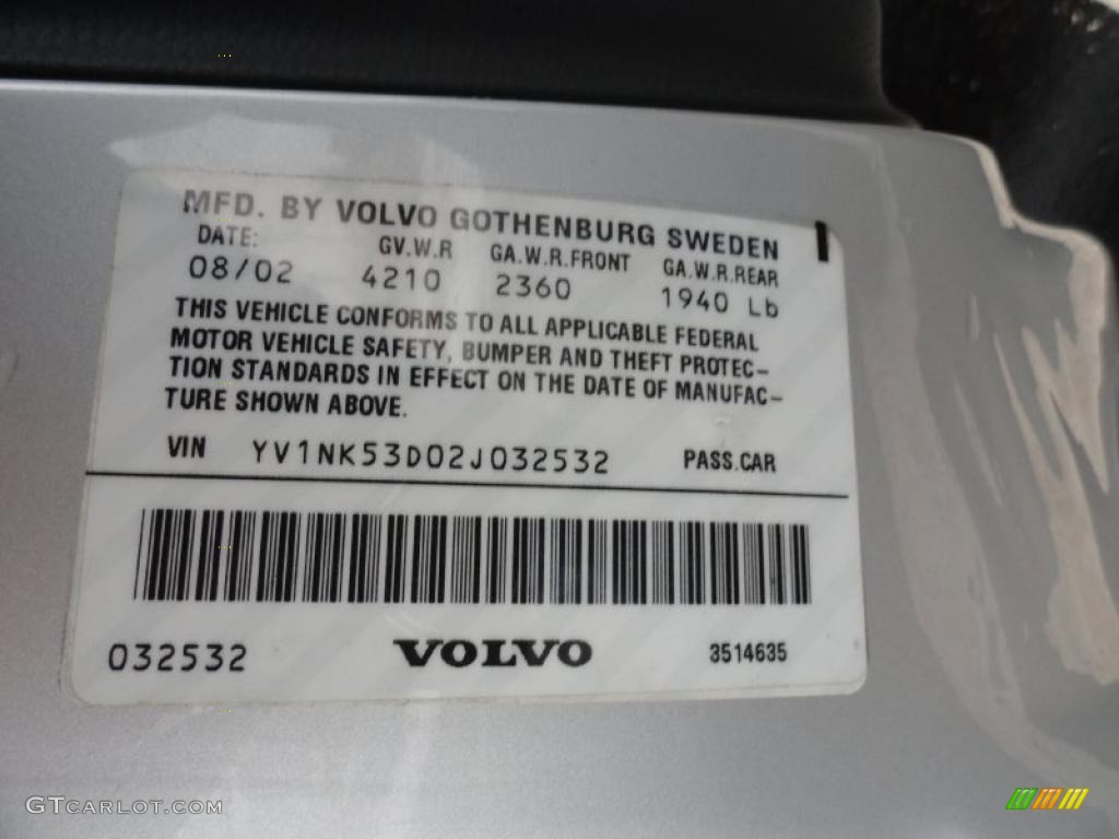 2002 Volvo C70 HT Coupe Info Tag Photo #43323925