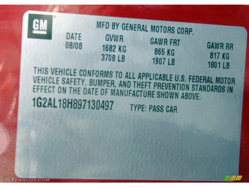 2009 Pontiac G5 XFE Info Tag Photos