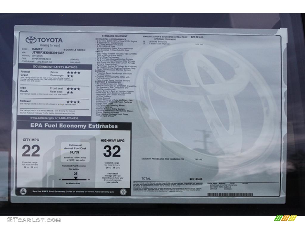 2011 Toyota Camry LE Window Sticker Photo #43352095