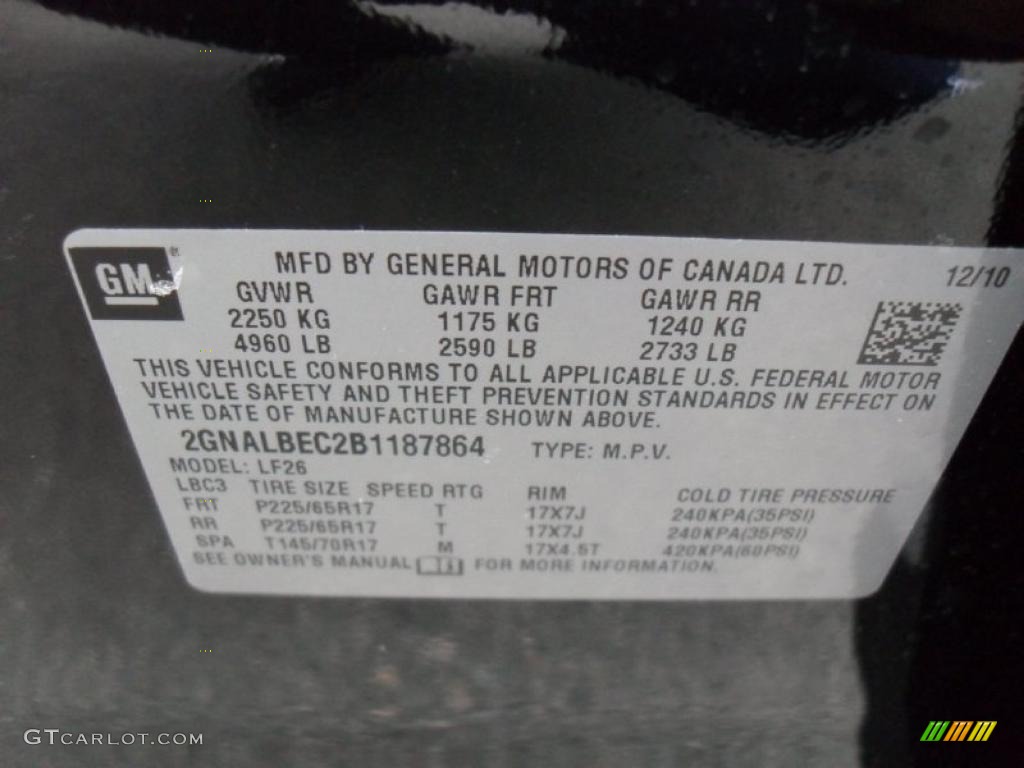 2011 Chevrolet Equinox LS Info Tag Photo #43356235