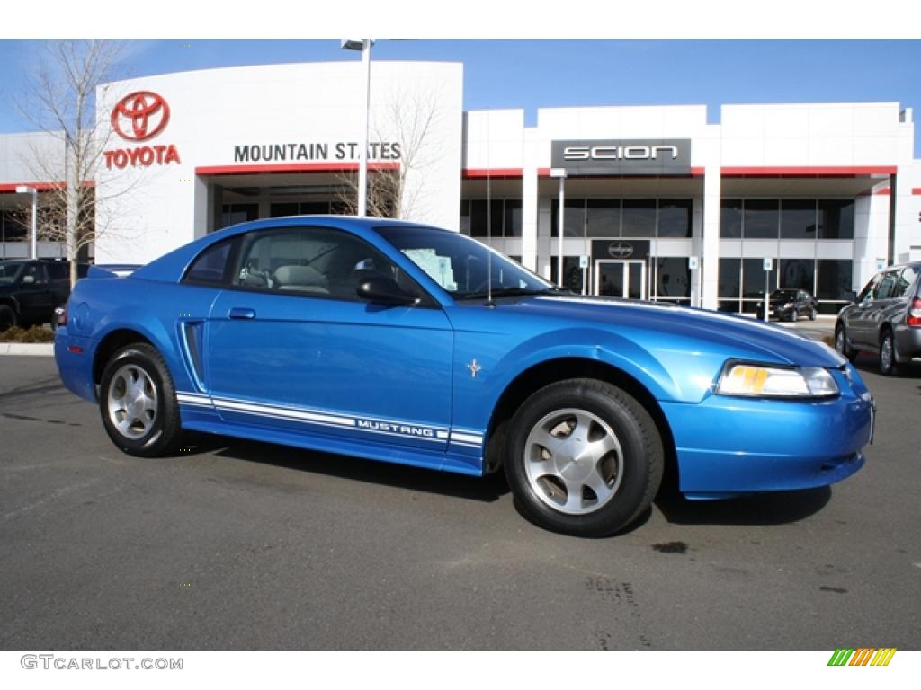 2000 Mustang V6 Coupe - Bright Atlantic Blue Metallic / Medium Graphite photo #1