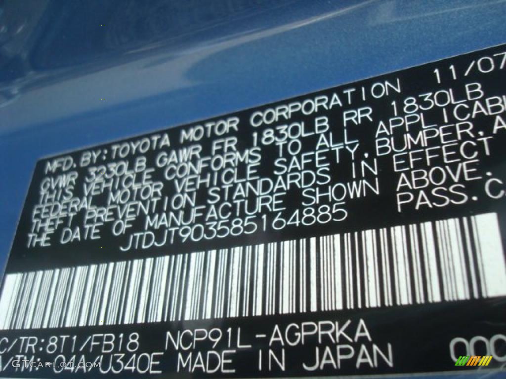 2008 Yaris Color Code 8T1 for Bayou Blue Pearl Photo #43371568