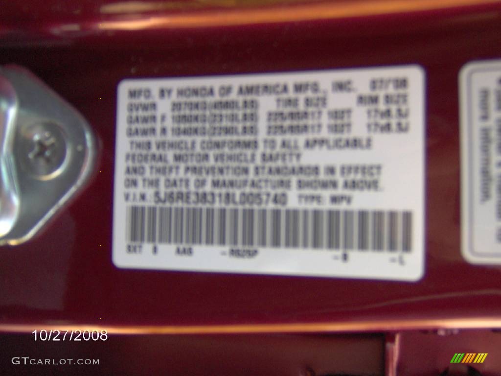 2008 CR-V LX - Tango Red Pearl / Ivory photo #26