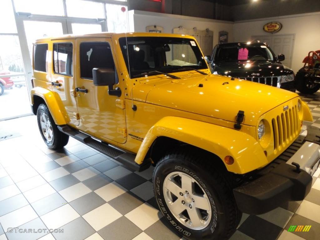 Detonator Yellow 2011 Jeep Wrangler Unlimited Sahara 4x4 Exterior Photo #43388534