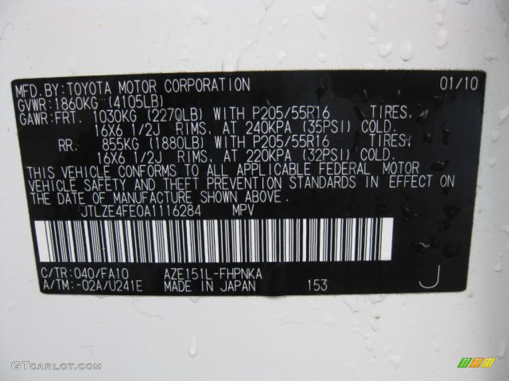 2010 xB Color Code 040 for Super White Photo #43397088