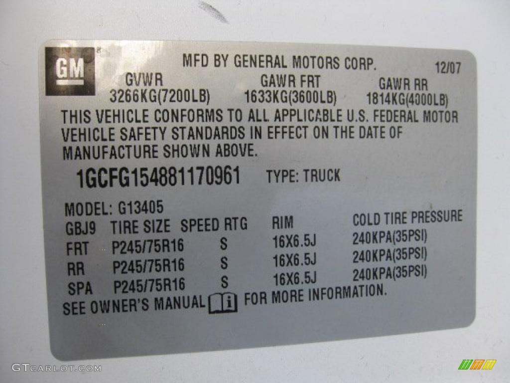 2008 Chevrolet Express 1500 Commercial Van Info Tag Photo #43397264