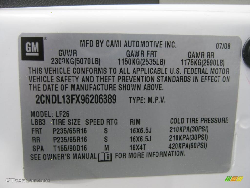 2009 Chevrolet Equinox LS Info Tag Photos