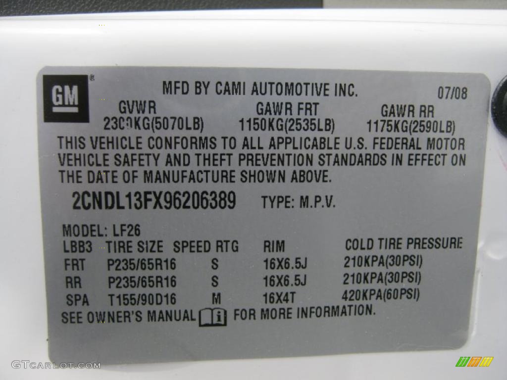 2009 Chevrolet Equinox LS Info Tag Photo #43410720