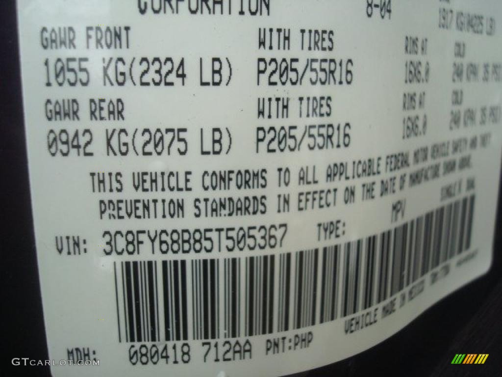 2005 PT Cruiser Color Code PHP for Dark Plum Pearl Photo #43410728