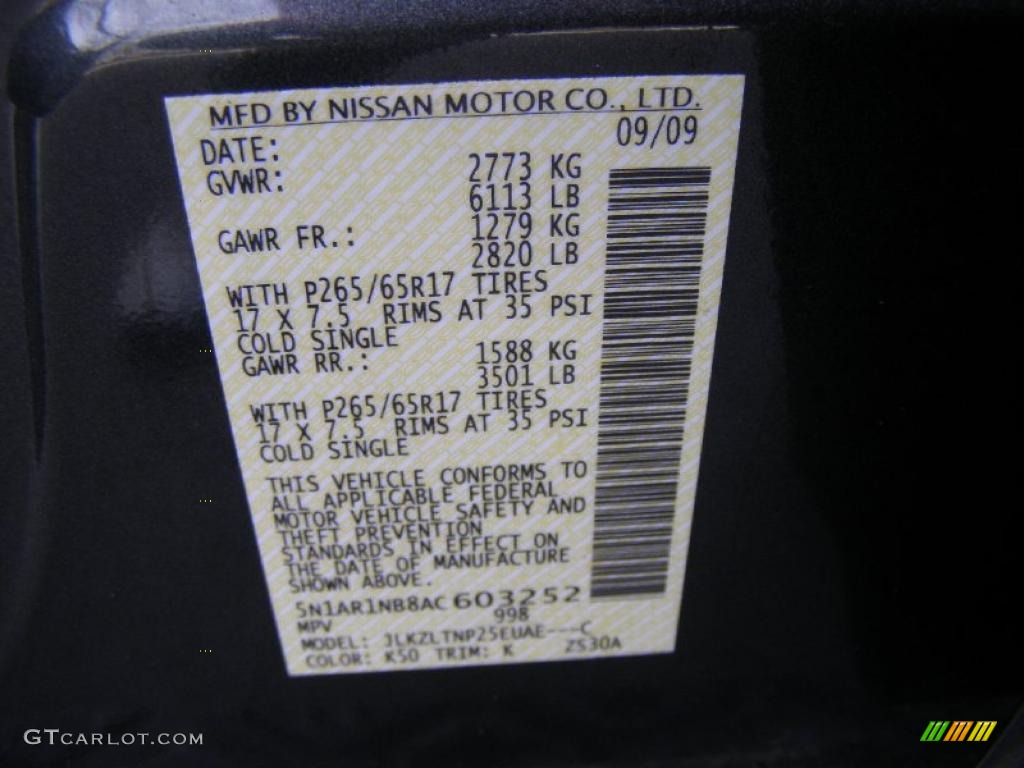 2010 Nissan Pathfinder SE 4x4 Color Code Photos