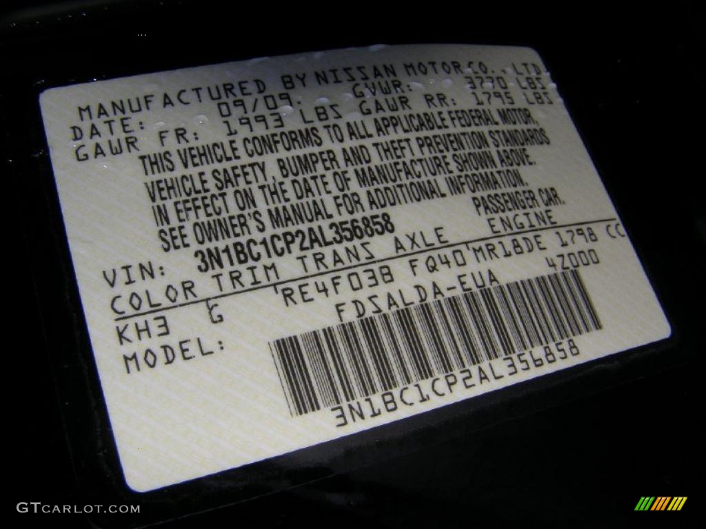 2010 Versa Color Code KH3 for Super Black Photo #43431413