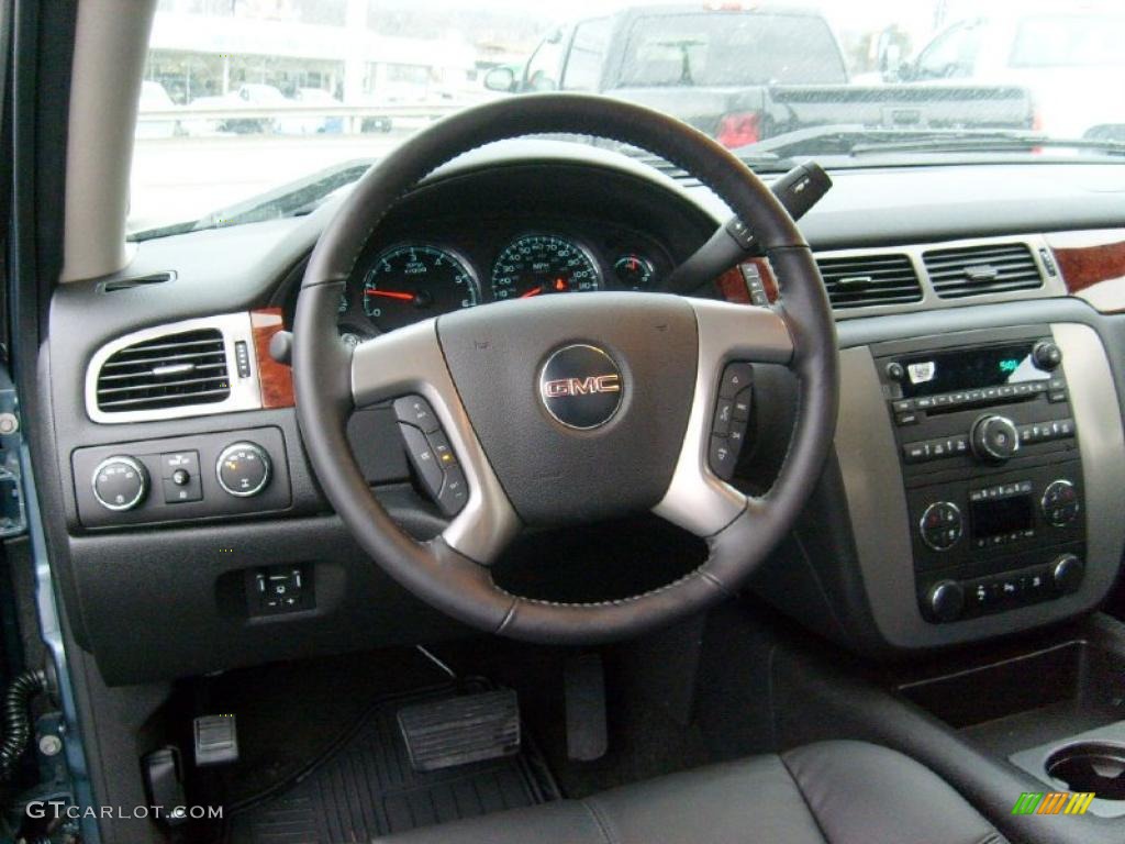 2011 GMC Sierra 1500 SLT Extended Cab 4x4 Ebony Steering Wheel Photo #43434702