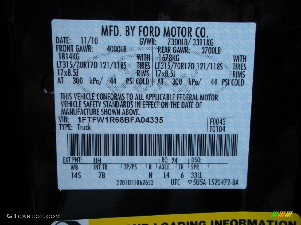 2011 F150 Color Code UH for Tuxedo Black Metallic Photo #43436532