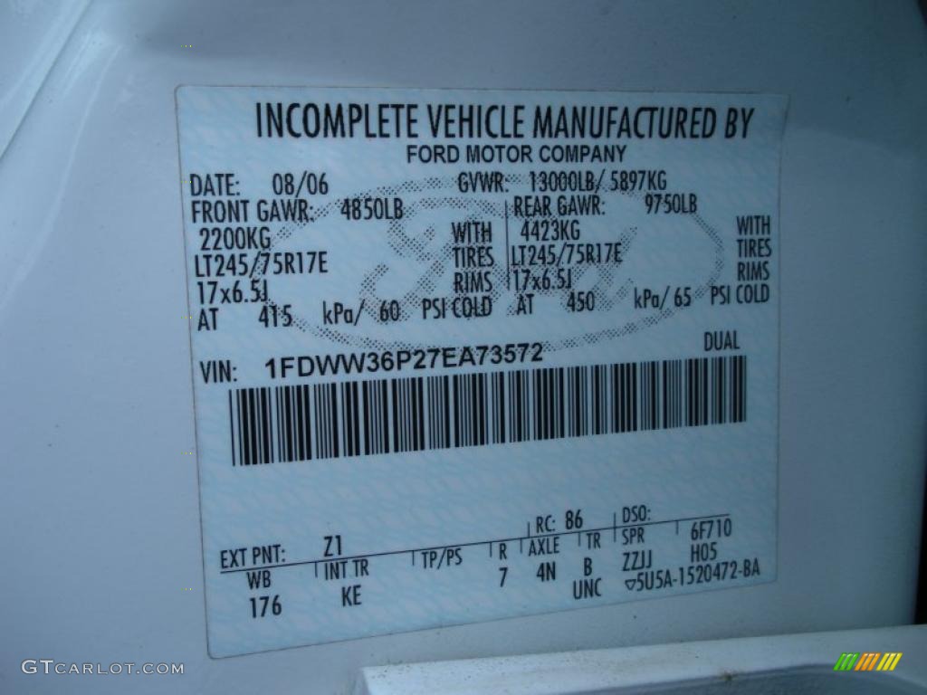 2007 Ford F350 Super Duty XL Crew Cab Chassis Color Code Photos