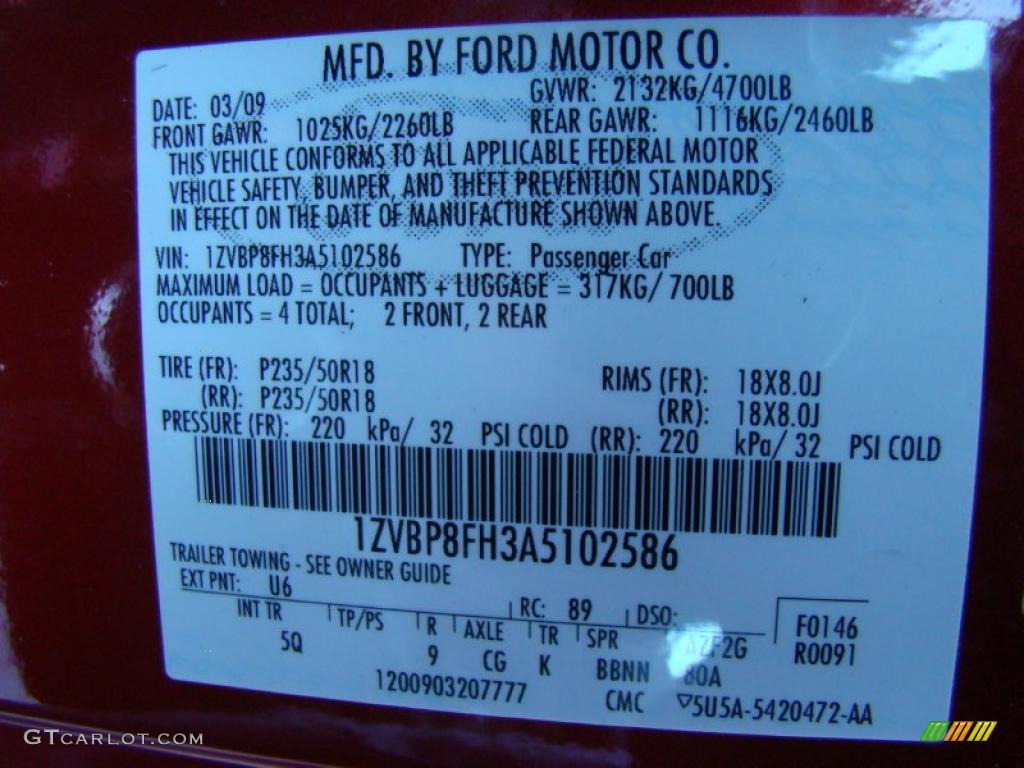 2010 Mustang Color Code U6 for Red Candy Metallic Photo #43438754