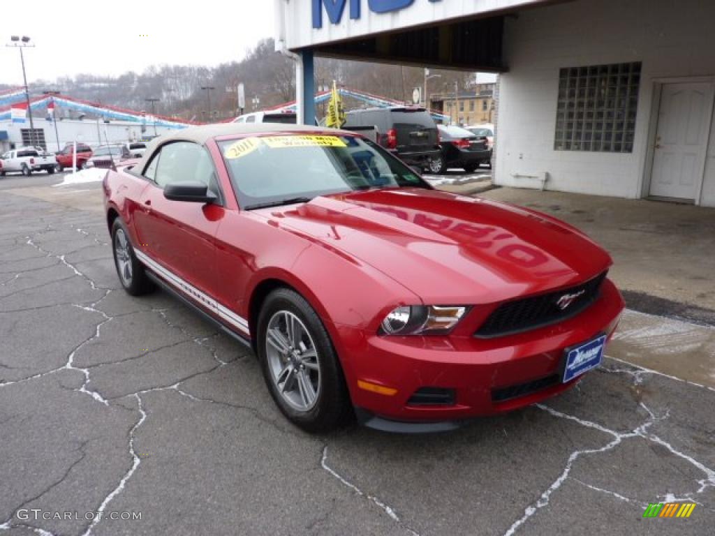 2011 Mustang V6 Premium Convertible - Red Candy Metallic / Stone photo #3