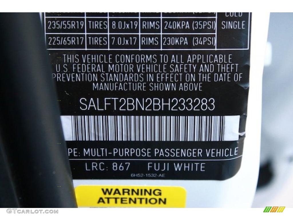 2011 Land Rover LR2 HSE Info Tag Photo #43486176