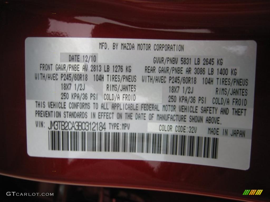 2011 CX-9 Color Code 32V for Copper Red Mica Photo #43495124