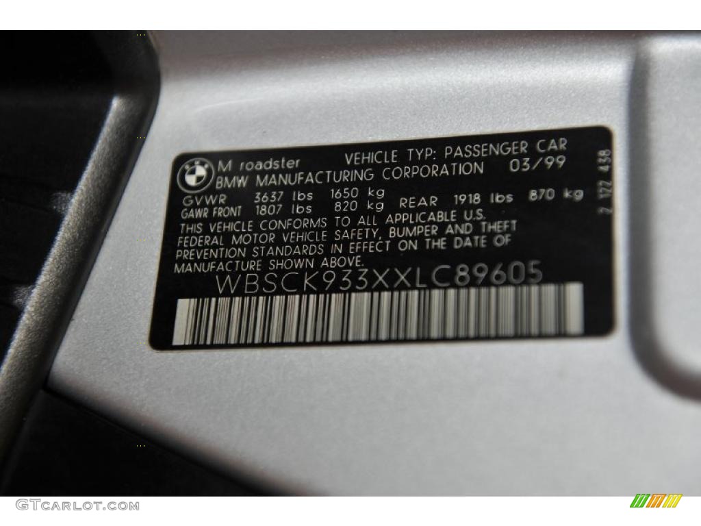 1999 BMW M Roadster Info Tag Photos