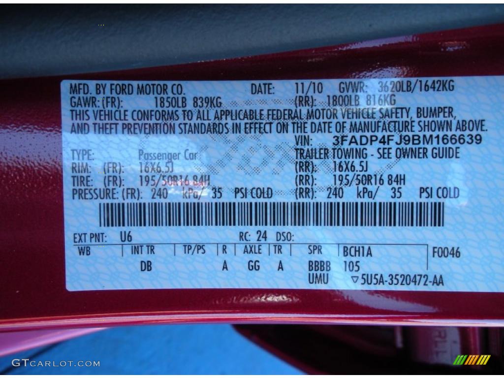 2011 Fiesta Color Code U6 for Red Candy Metallic Photo #43518151