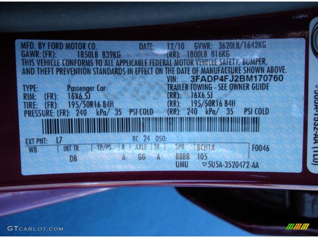 2011 Fiesta Color Code L7 for Bright Magenta Metallic Photo #43519855