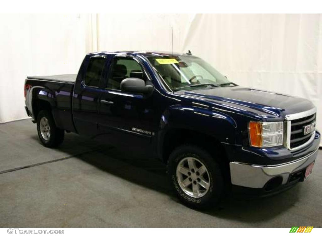 2008 Sierra 1500 SLT Extended Cab 4x4 - Midnight Blue Metallic / Ebony photo #1