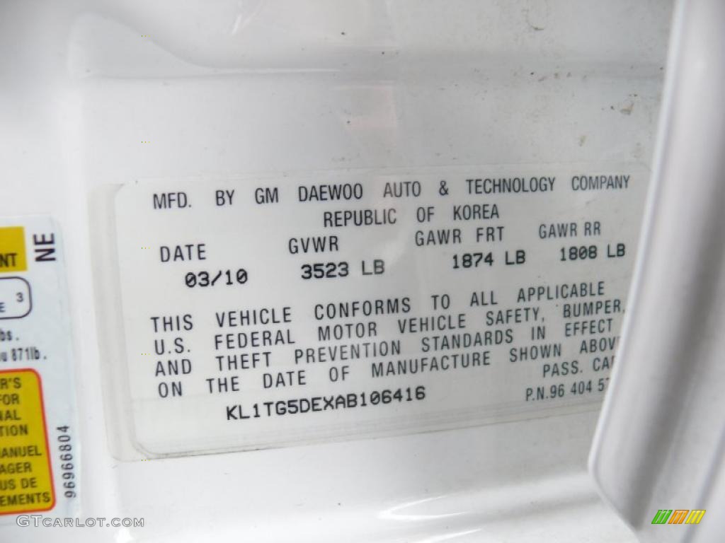 2010 Chevrolet Aveo LT Sedan Info Tag Photo #43523255