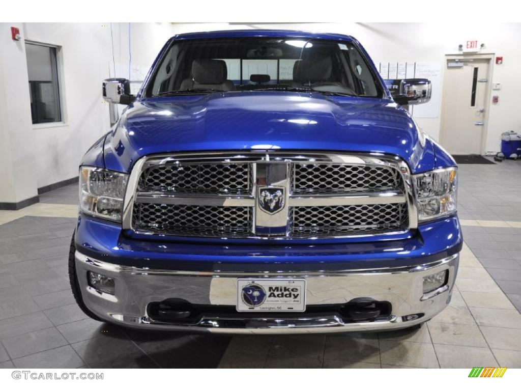 2011 Ram 1500 Laramie Crew Cab 4x4 - Deep Water Blue Pearl / Light Pebble Beige/Bark Brown photo #3