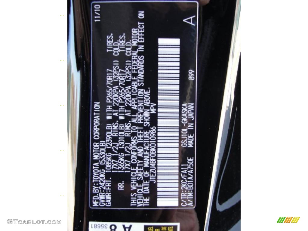 2011 FJ Cruiser Color Code 2KC for Black Photo #43536650